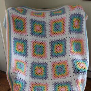 HANDMADE, ASSORTED PASTEL COLORED BABY BLANKET-47"x37"(L/W)